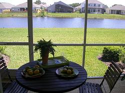 view over table to pond and homes