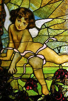 stained glass window of cherub