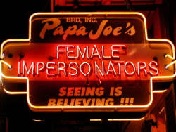 Papa Joe's Female Impersonators neon sign