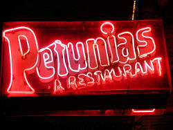 Petunias Restaurant neon sign