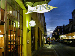 outside Fins at night