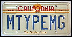 CA license plate "M TYPE MG"