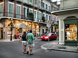 couple walking across street