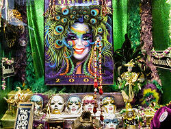 mardi gras masks in window