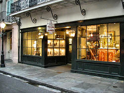 antique storefront at night