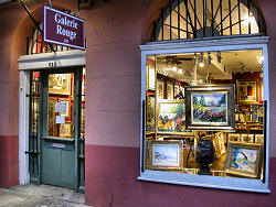 art gallery window display at night