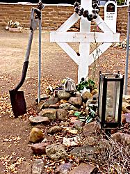 Grave digger's shovel in El Campo Santo Cemetery