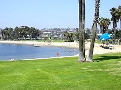 White sandy beaches along Mission Bay San Diego, California