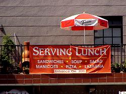 lunch banner on balcony of restaurant