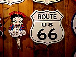 Route US 66 sign and Betty Boop figure