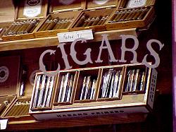 display of cigars in shop window